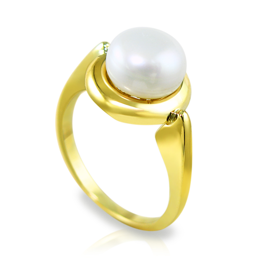 טבעת זהב עדינה עם פנינה בתוך עיצוב ספל 