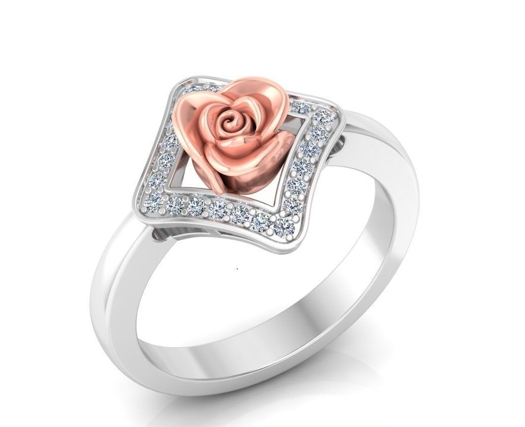 טבעת זהב ויהלומים בעיצוב פרח