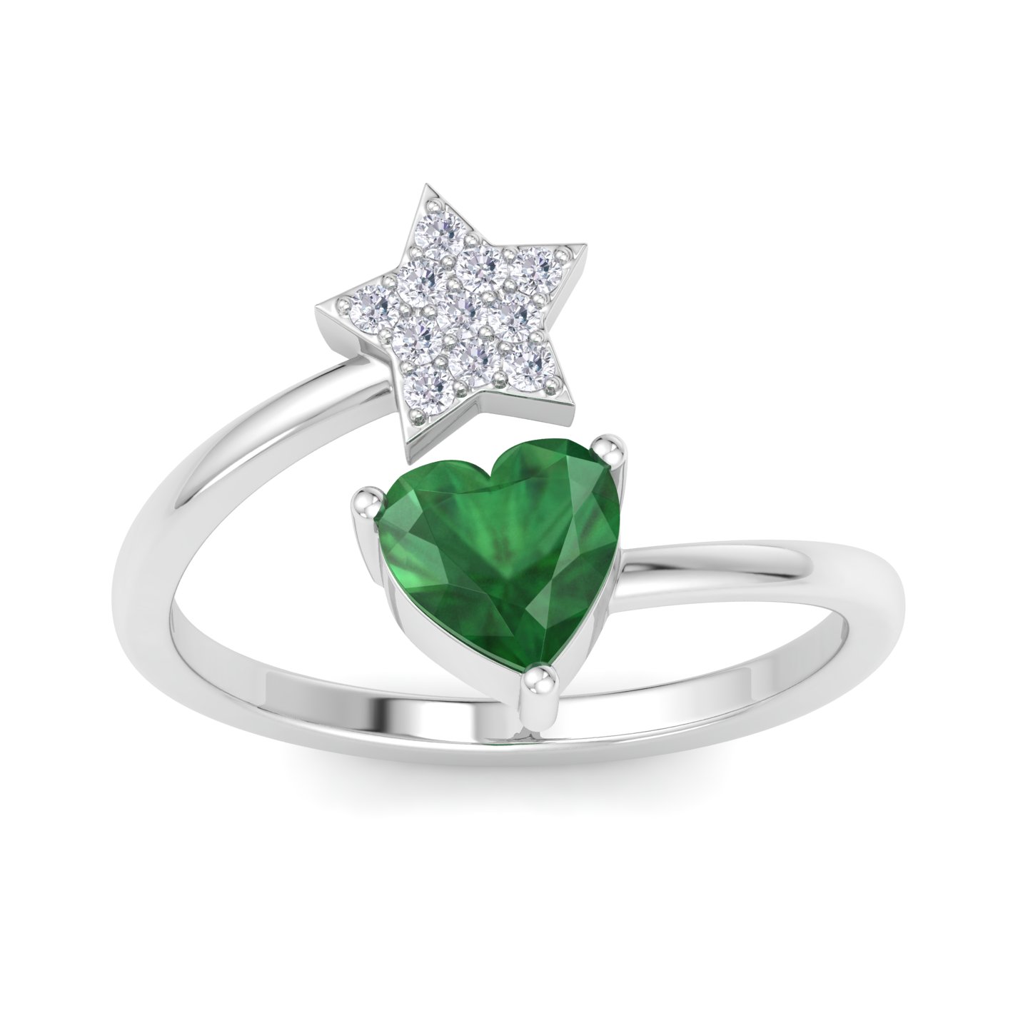 טבעת אבן חן בצורת לב ספיר אמרלד או רובי