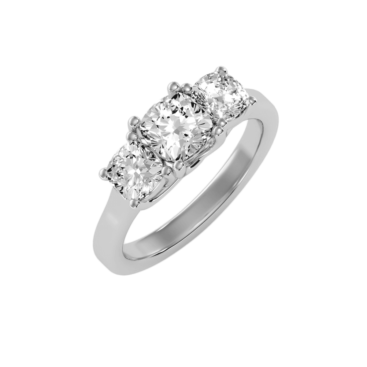 טבעת טריפל מרשימה לאישה- יהלומים בחיתוך Cushion, יהלום מרכזי 1  קראט
