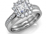 טבעת אירוסין וטבעת נישואין מותאמות Cushion חצי קרט